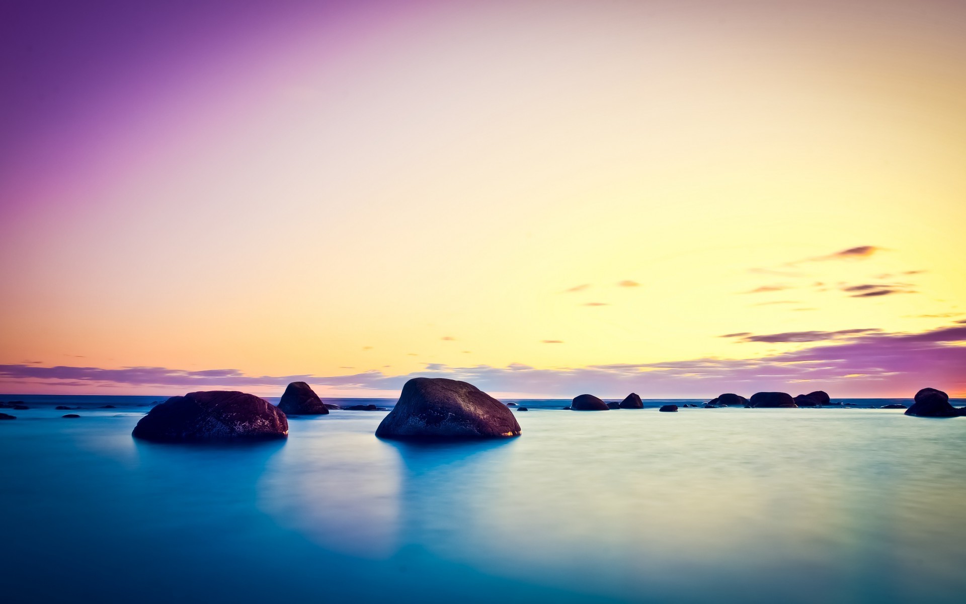 water, Long Exposure, Sunset, Rock, Nature Wallpaper