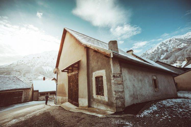 house, Nature, Snow, Road, Mountain HD Wallpaper Desktop Background