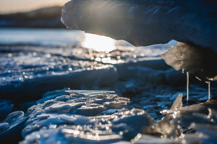 nature, Ice, Water, Bokeh, Sunlight HD Wallpaper Desktop Background