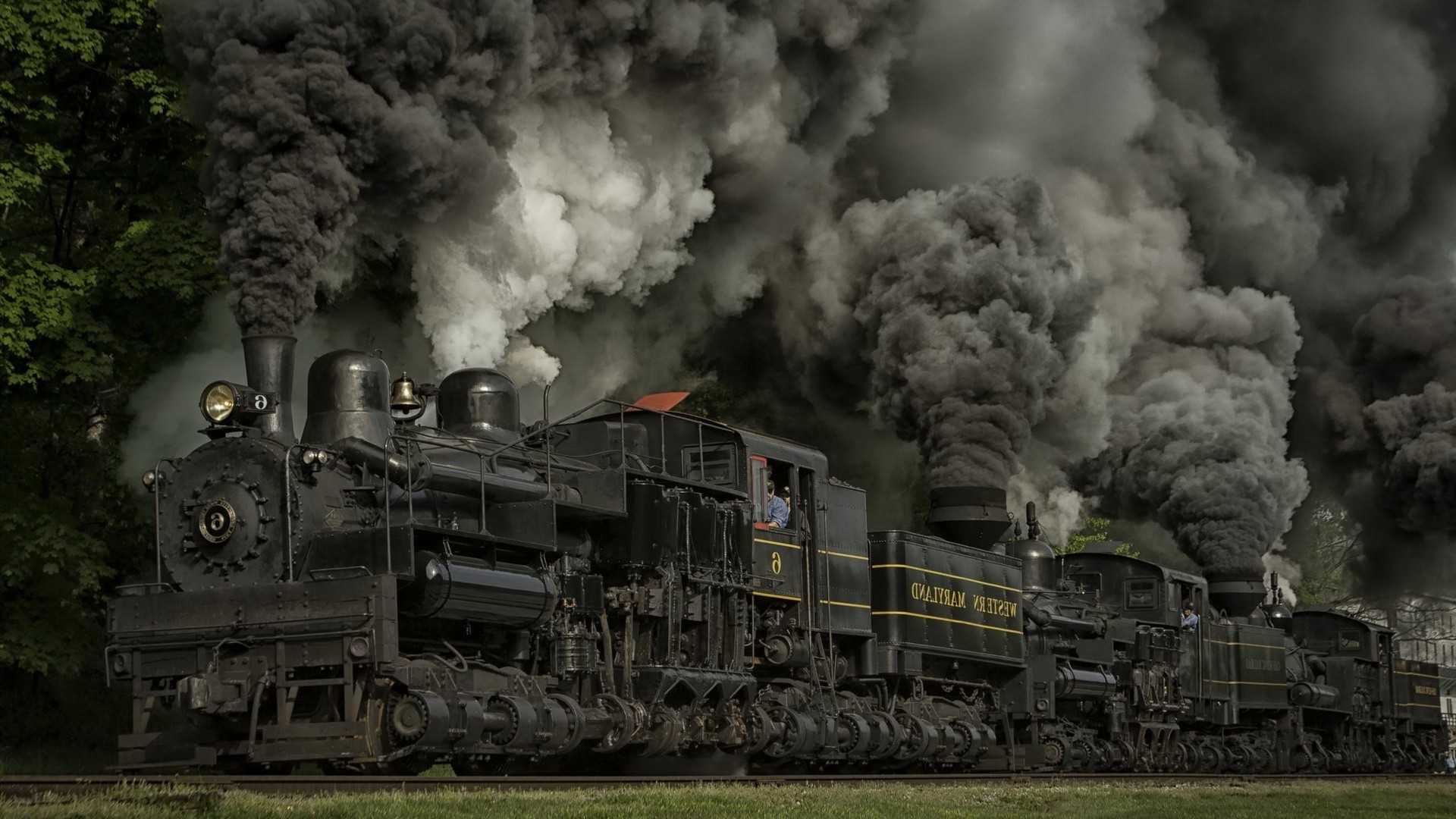 Train Steam Locomotive Dust Railway Wheels Maryland Usa Nature