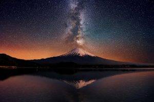 nature, Stars, Water, Mount Fuji, Milky Way, Japan