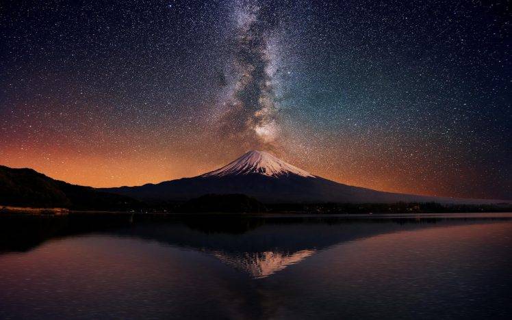 nature, Stars, Water, Mount Fuji, Milky Way, Japan HD Wallpaper Desktop Background