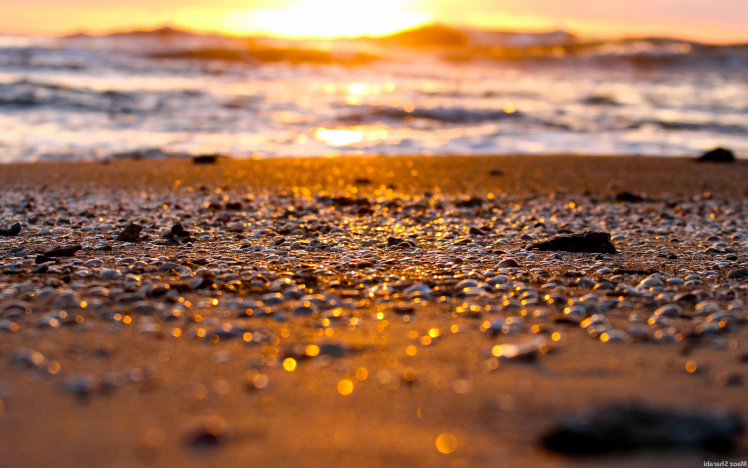beach, Sea, Nature, Depth Of Field, Stones, Sand, Pebbles, Bokeh, Sunlight, Sunset HD Wallpaper Desktop Background