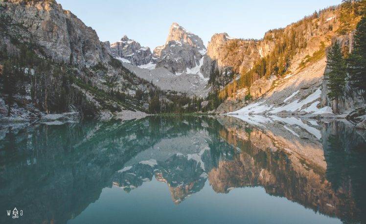 Delta Lake, Wyoming, Lake, Mountain, Reflection, Water, Trees, Snow, Snowy Peak HD Wallpaper Desktop Background