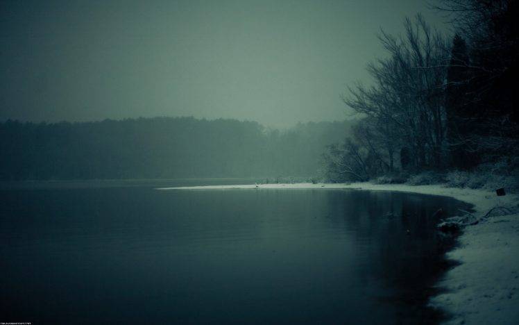 trees, Lake, Snow, Water HD Wallpaper Desktop Background