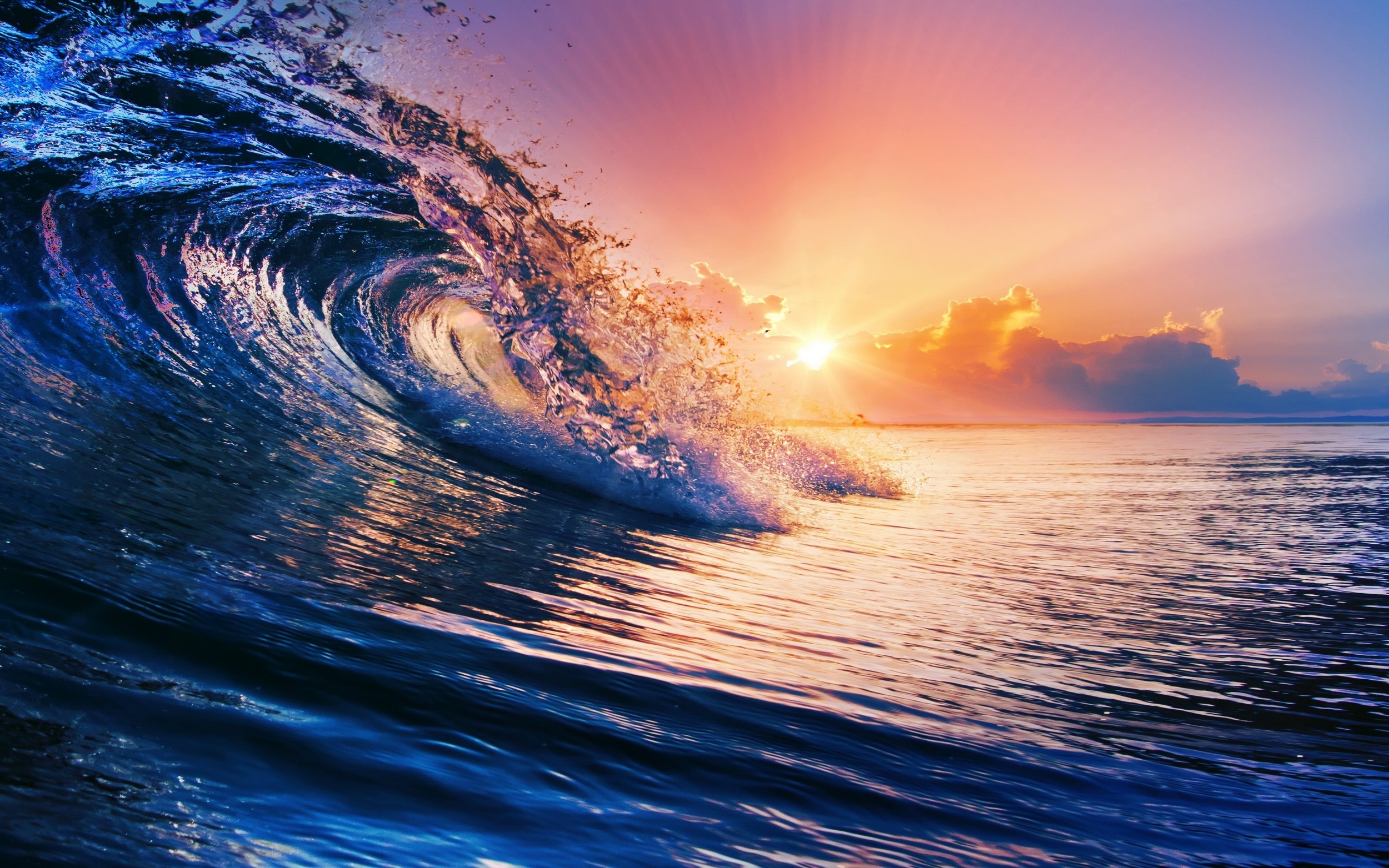 nature, Sunset, Sea, Waves, Clouds, Water, Colorful Wallpaper