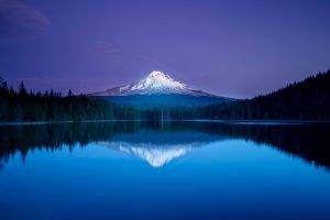 blue, Mountain, Lake, Reflection, Forest, Oregon