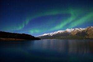 aurorae, Night, Sky, Lake, Mountain