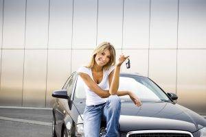 women With Cars, Smiling, Blonde, Jeans, Car