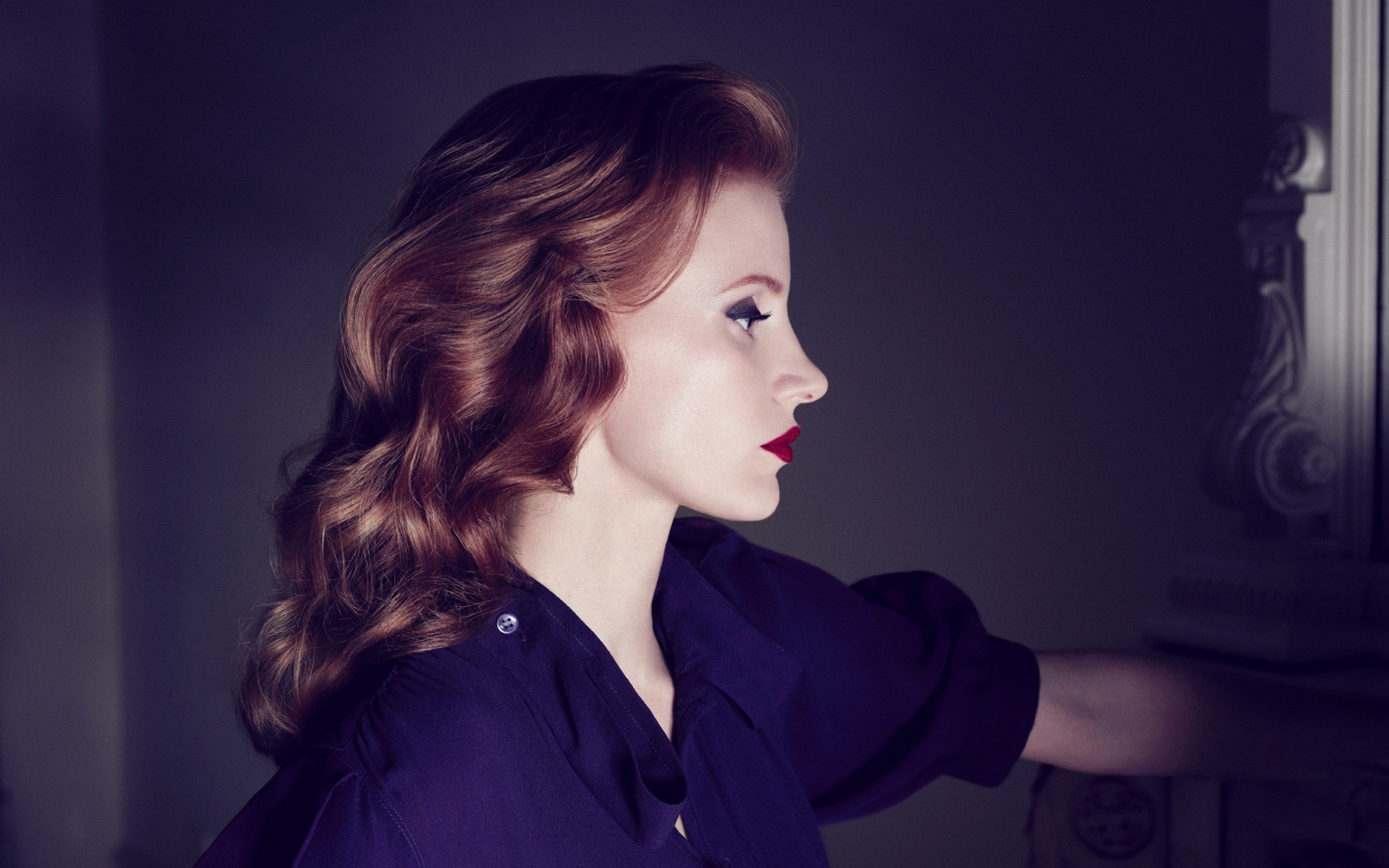 Jessica Chastain, Redhead, Profile, Lipstick, Women, Actress Wallpaper