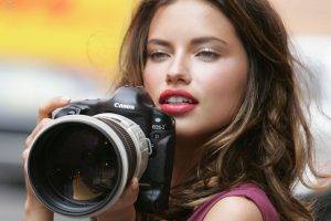 Adriana Lima, Women, Camera, Canon, Photography, Lipstick, Lips, Reflex