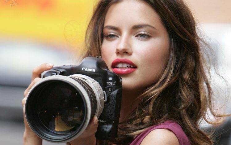 Adriana Lima, Women, Camera, Canon, Photography, Lipstick, Lips, Reflex HD Wallpaper Desktop Background