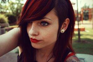 redhead, Lipstick, Women, Teen, Sidecut