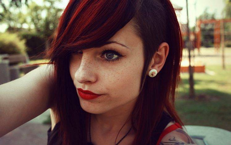 redhead, Lipstick, Women, Teen, Sidecut HD Wallpaper Desktop Background