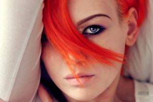 redhead, Blue Eyes, Orange Hair, Closeup, Face, White Tops, Lying Down, Aleksandra Zenibyfajnie Wydrych
