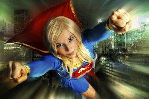 Supergirl, Superhero, Blonde, Flying, Blue Eyes, Women, Building, Enji Night