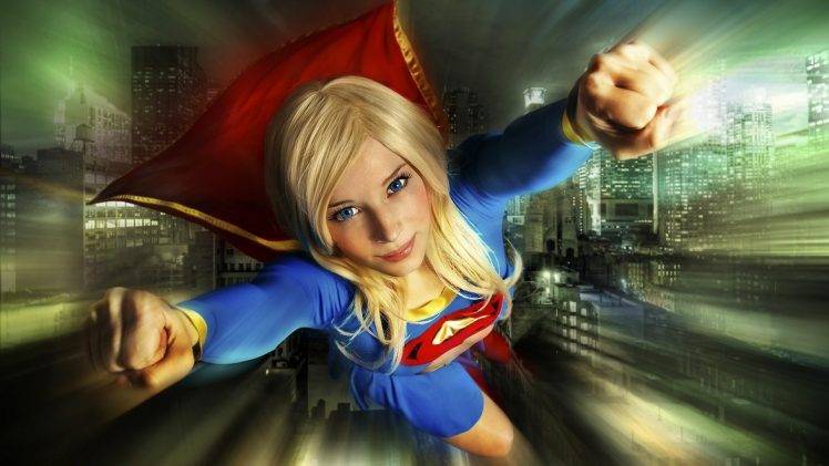 Supergirl, Superhero, Blonde, Flying, Blue Eyes, Women, Building, Enji Night HD Wallpaper Desktop Background