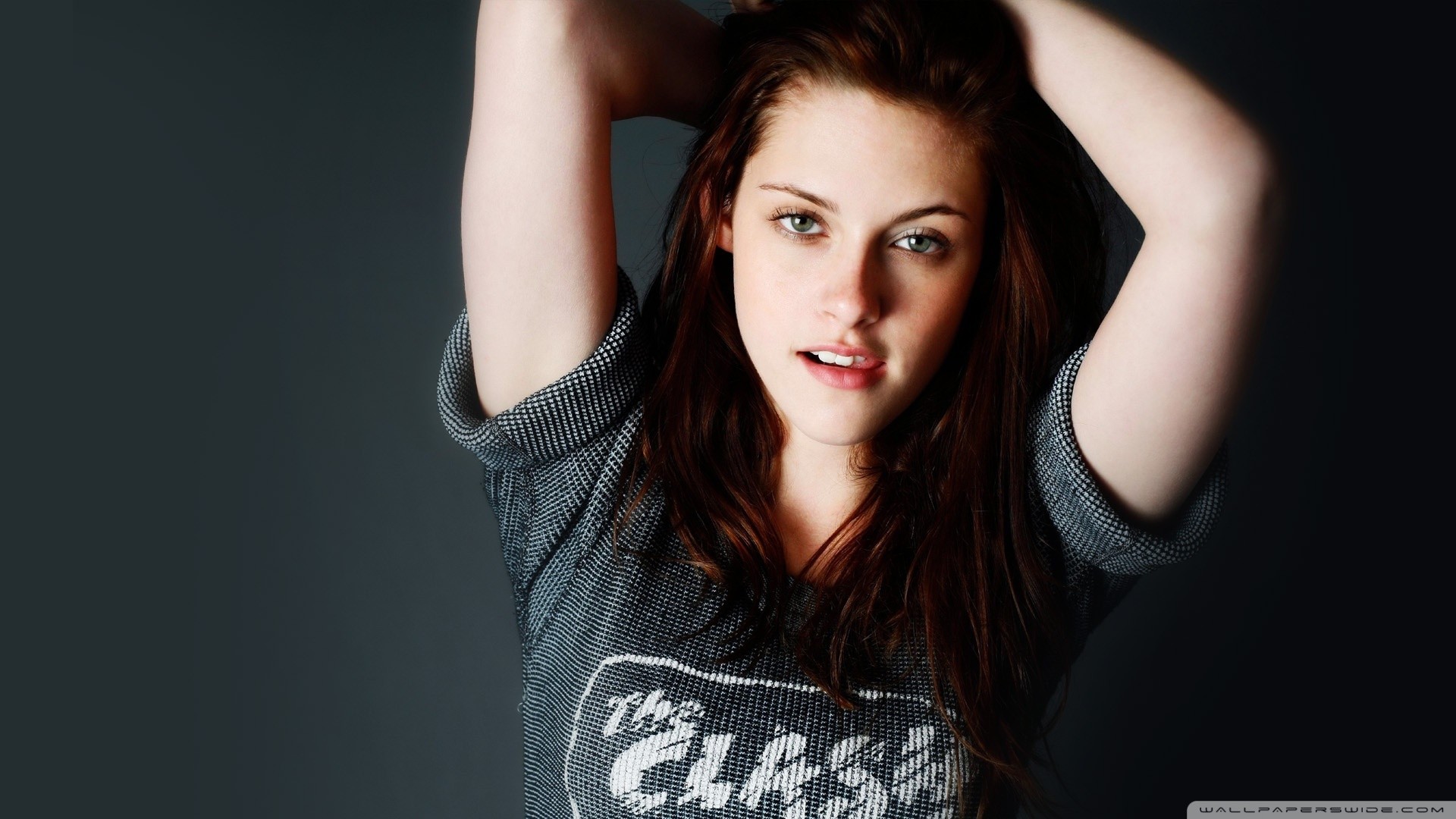 brunette, Kristen Stewart, Face, Women, Long Hair, Arms Up, Eyes Wallpaper