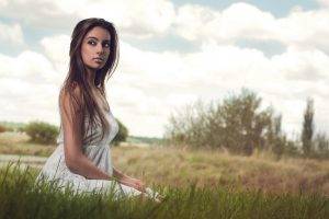 long Hair, White Dress, Brunette, Women Outdoors