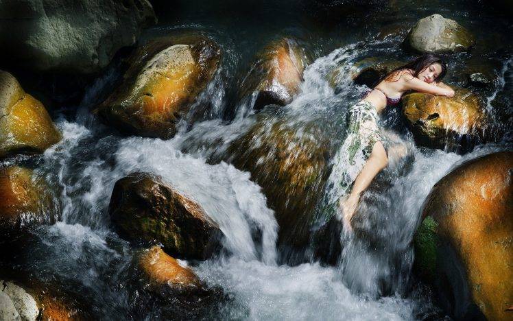 water, River, Asian, Model, Women Outdoors HD Wallpaper Desktop Background