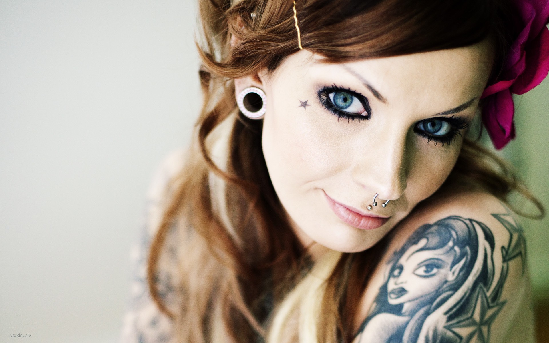 women, Tattoo, Piercing, Face, Portrait, Model Wallpaper
