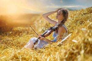 field, Women Outdoors, Women, Violin