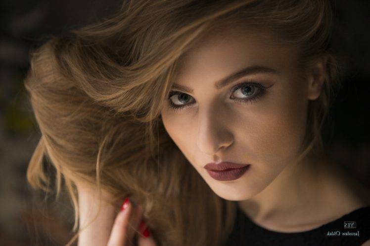 women, Model, Auburn Hair, Blue Eyes, Portrait, Red Nails HD Wallpaper Desktop Background
