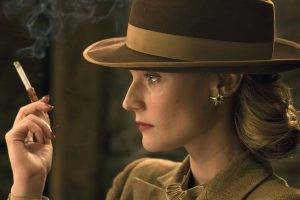 Diana Kruger, Inglorious Basterds, Women, Actress, Hat, Cigarettes, Smoking, Face, Side View, Blue Eyes, Movies
