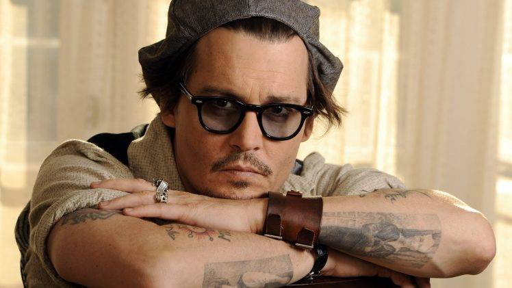Johnny Depp, Men, Actor, Tattoo, Glasses, Hat, Face, Bracelets, Rings HD Wallpaper Desktop Background