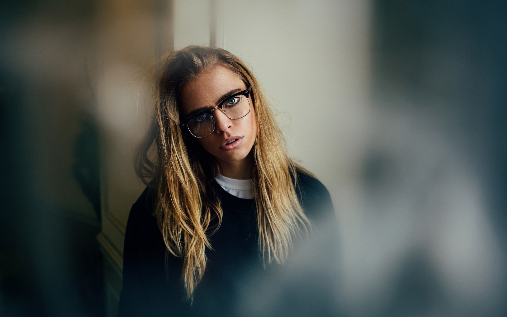 Women Blonde Blue Eyes Glasses Women With Glasses Long Hair Looking At Viewer Open Mouth