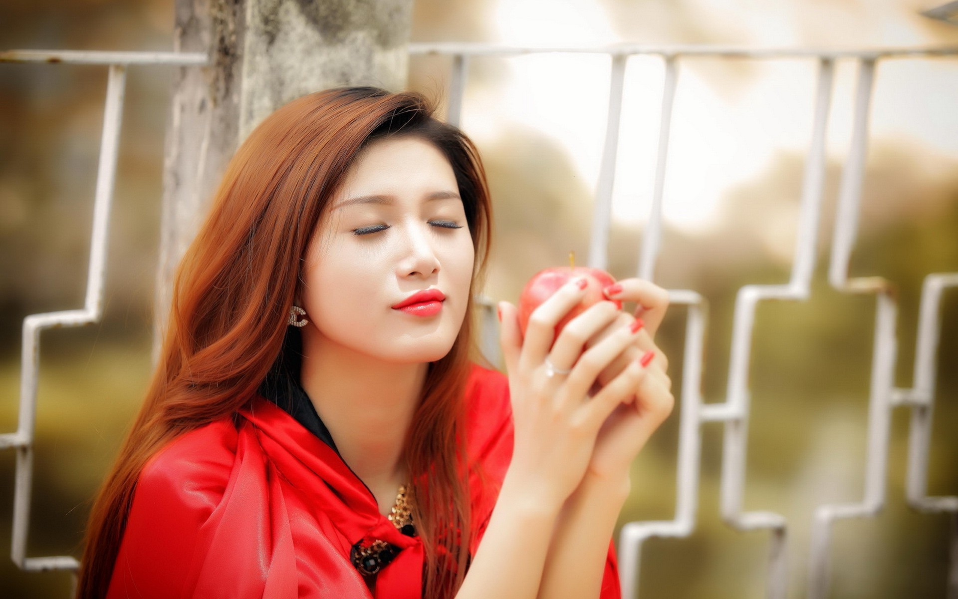 women, Asian, Apples, Model Wallpaper