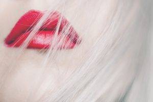 women, Model, Blonde, Long Hair, Face, Red Lipstick, Hair In Face, Closeup, Gloss, Pale