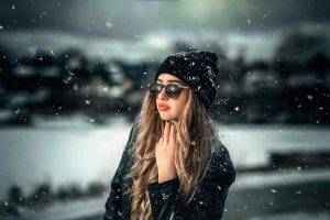 women, Model, Women With Glasses, Snow