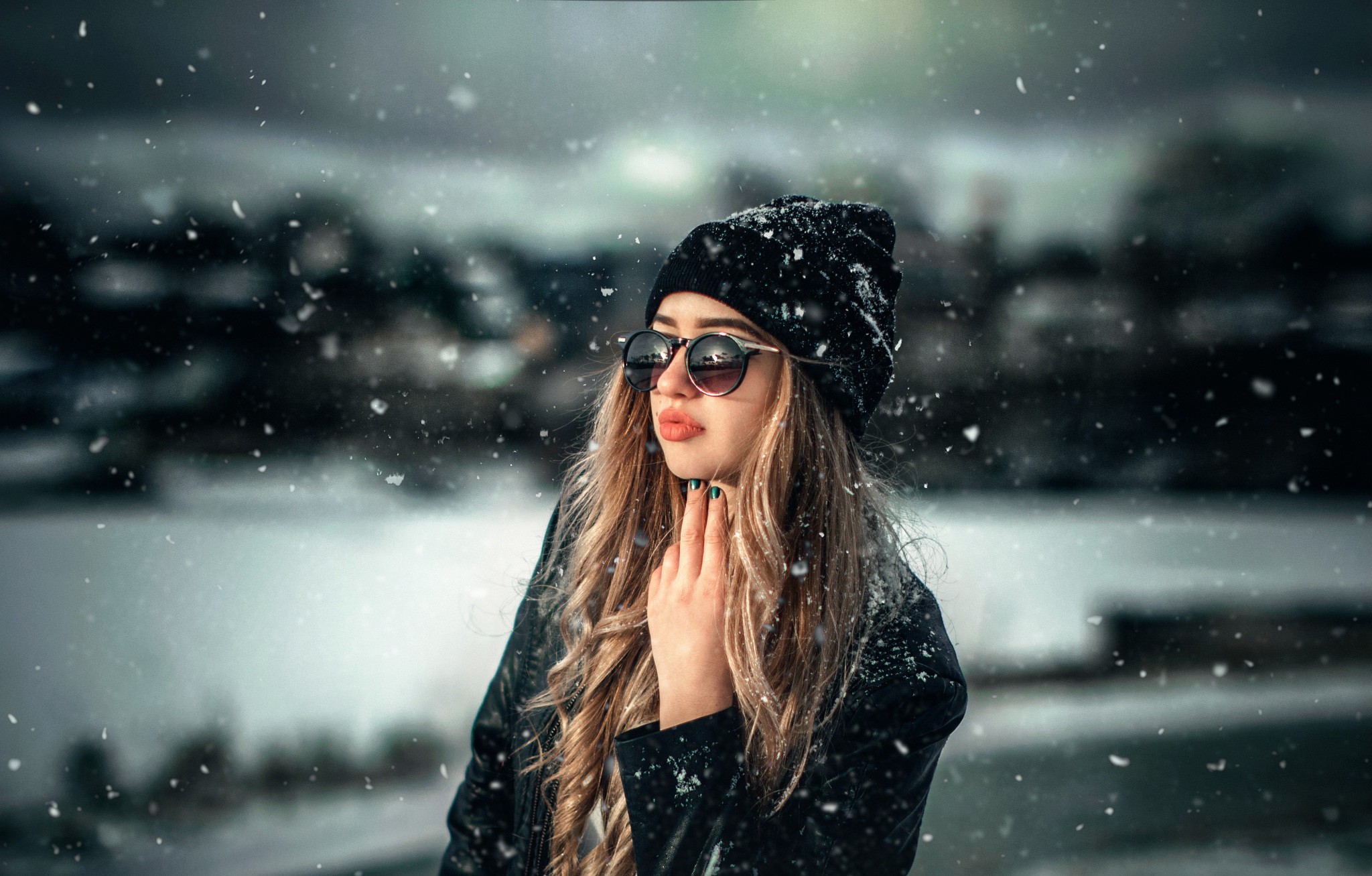 women, Model, Women With Glasses, Snow Wallpaper