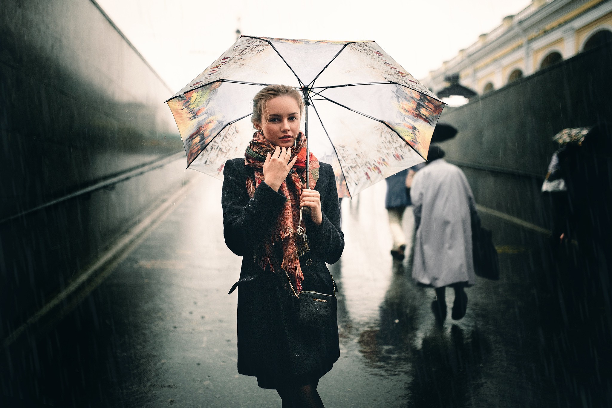 women, Umbrella, Blonde, Rain Wallpaper