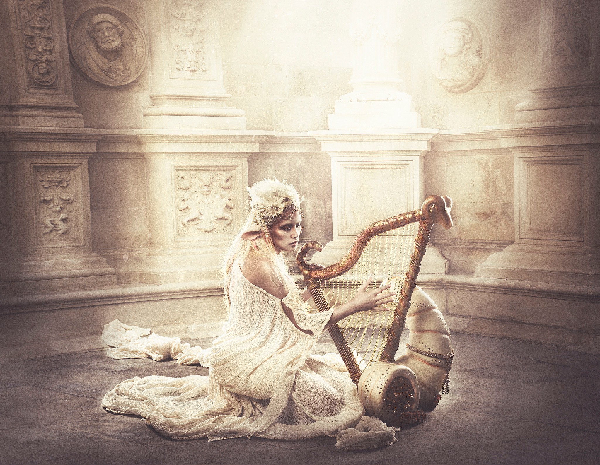 harp, Women, Fantasy Art, Model Wallpaper