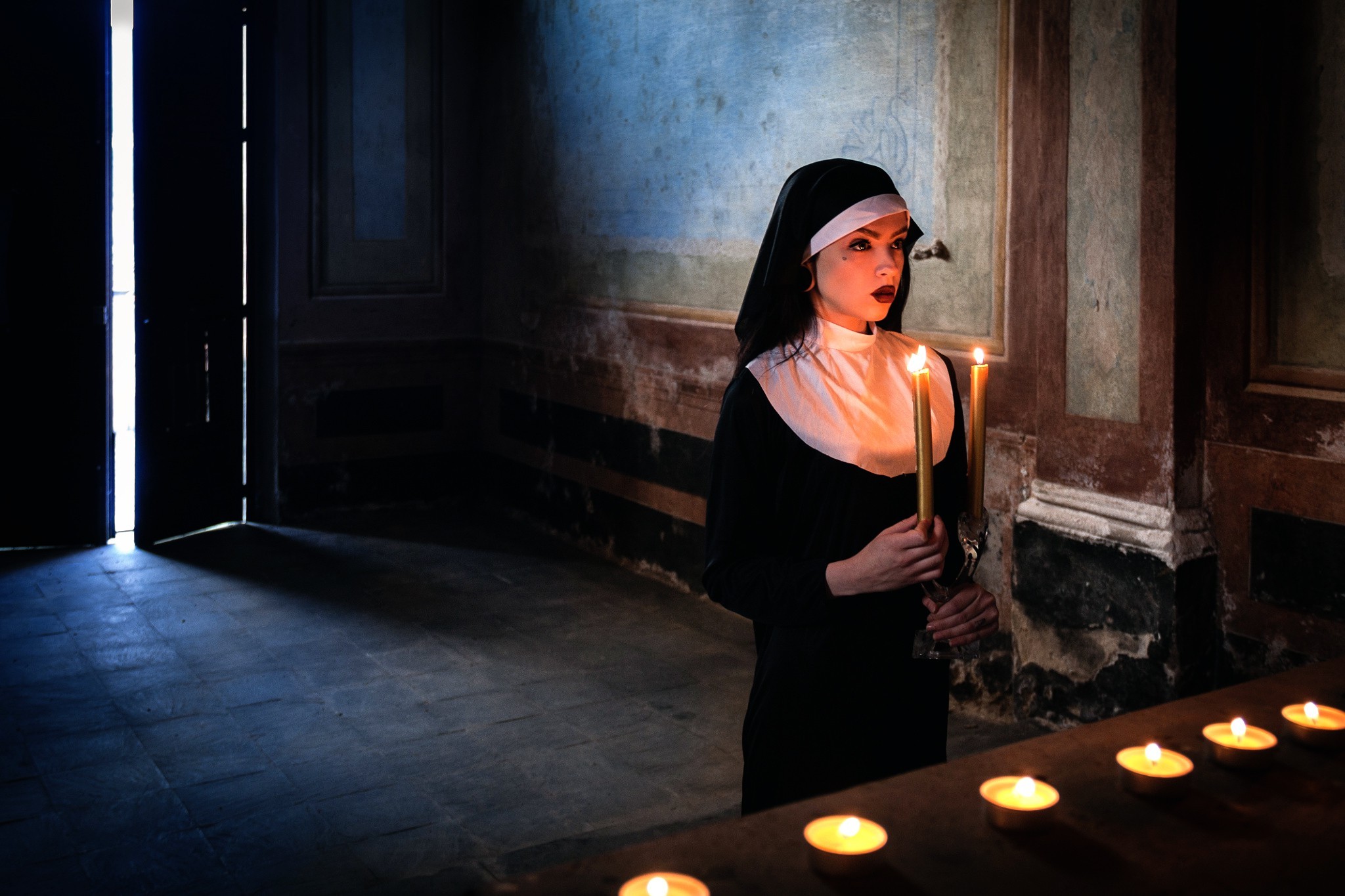 nuns, Candles, Women, Model Wallpaper