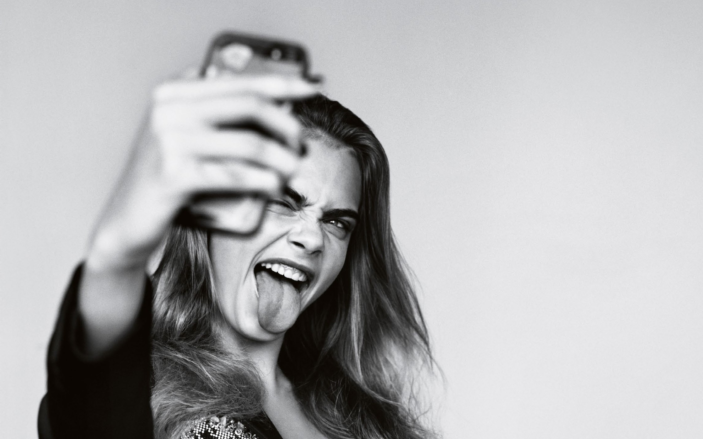 women, Cara Delevingne, Model, Selfies, Simple Background, Monochrome Wallpaper