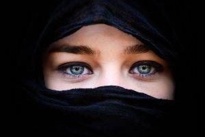 blue Eyes, Black Background, Hijab, Arab Women