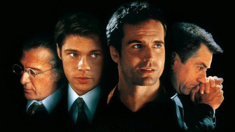 men, Actor, Movies, Legends, Robert DeNiro, Brad Pitt, Dustin Hoffman, Jason Patric, Movie Poster, Brothers, Law, Black Background, Priest, Sleepers, Face, Glasses, Suits, Tie HD Wallpaper Desktop Background