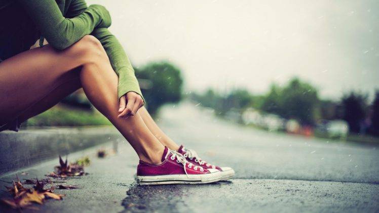 photography, Street, Rain, Leaves, Legs, Converse, Women, Shoes Wallpapers  HD / Desktop and Mobile Backgrounds