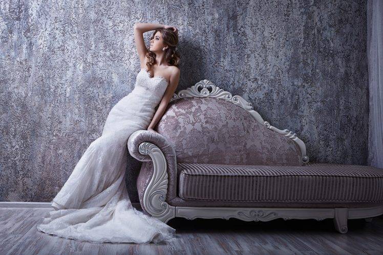couch, Dress, Women, Arms Up, Model, Bride Dress Wallpapers HD / Desktop  and Mobile Backgrounds