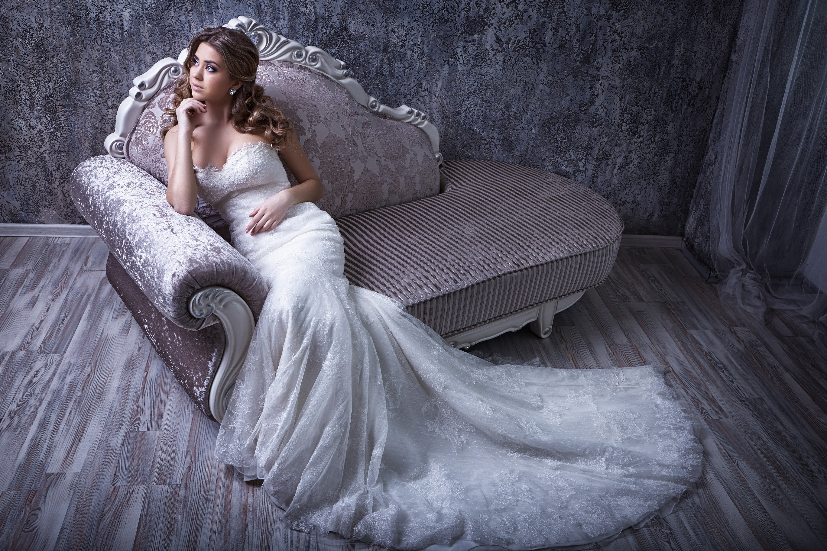 couch, Dress, Women, Model, Bride Dress Wallpaper