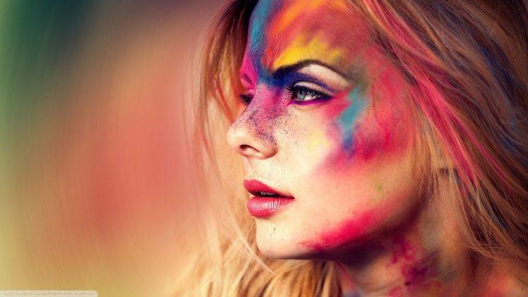 colorful, Face, Powder, Women, Eyes, Blue Eyes, Holi, People Wallpapers HD  / Desktop and Mobile Backgrounds