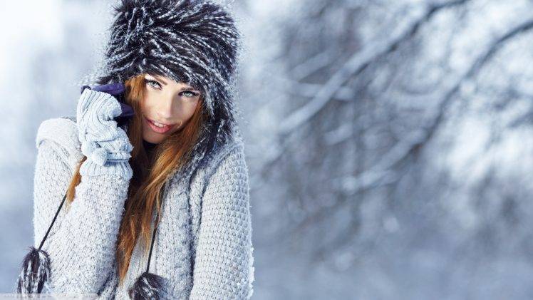winter, Snow, Gloves, Green Eyes HD Wallpaper Desktop Background