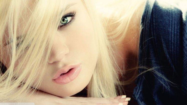 blonde, Juicy Lips, Green Eyes, Long Hair, Face HD Wallpaper Desktop Background