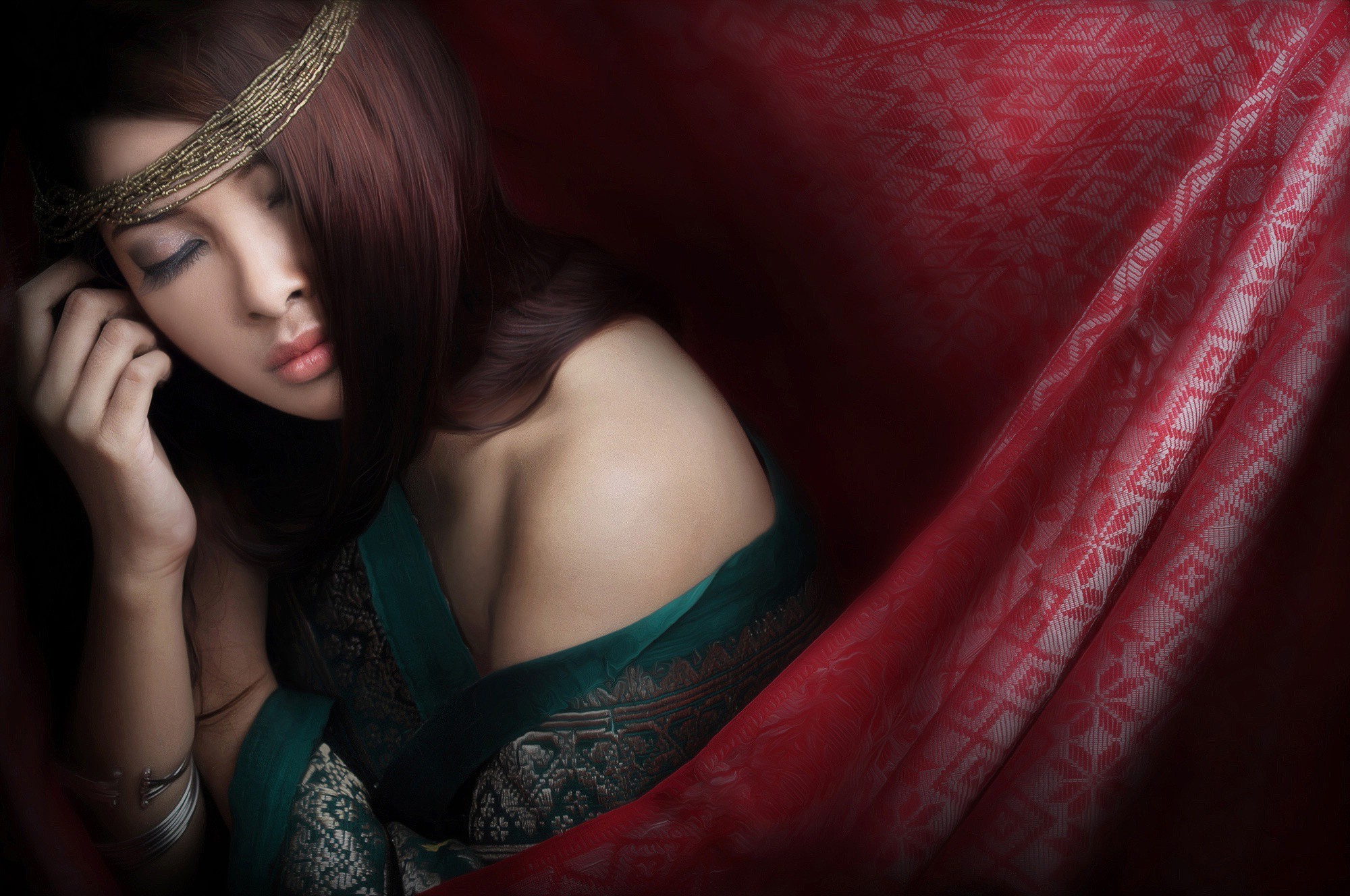 Asian, Women, Red Wallpaper