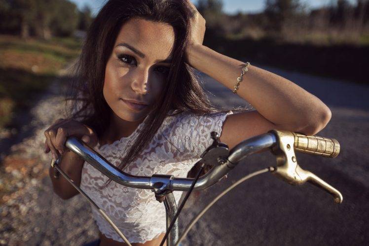 Cláudia Pereira, Women, Face, Portrait, Women With Bikes, Hands On Head, Bicycle HD Wallpaper Desktop Background