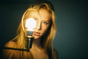 women, Model, Blonde, Lights, Simple Background, Face, Portrait