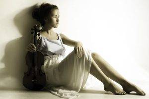 violin, Women, Sitting, Model